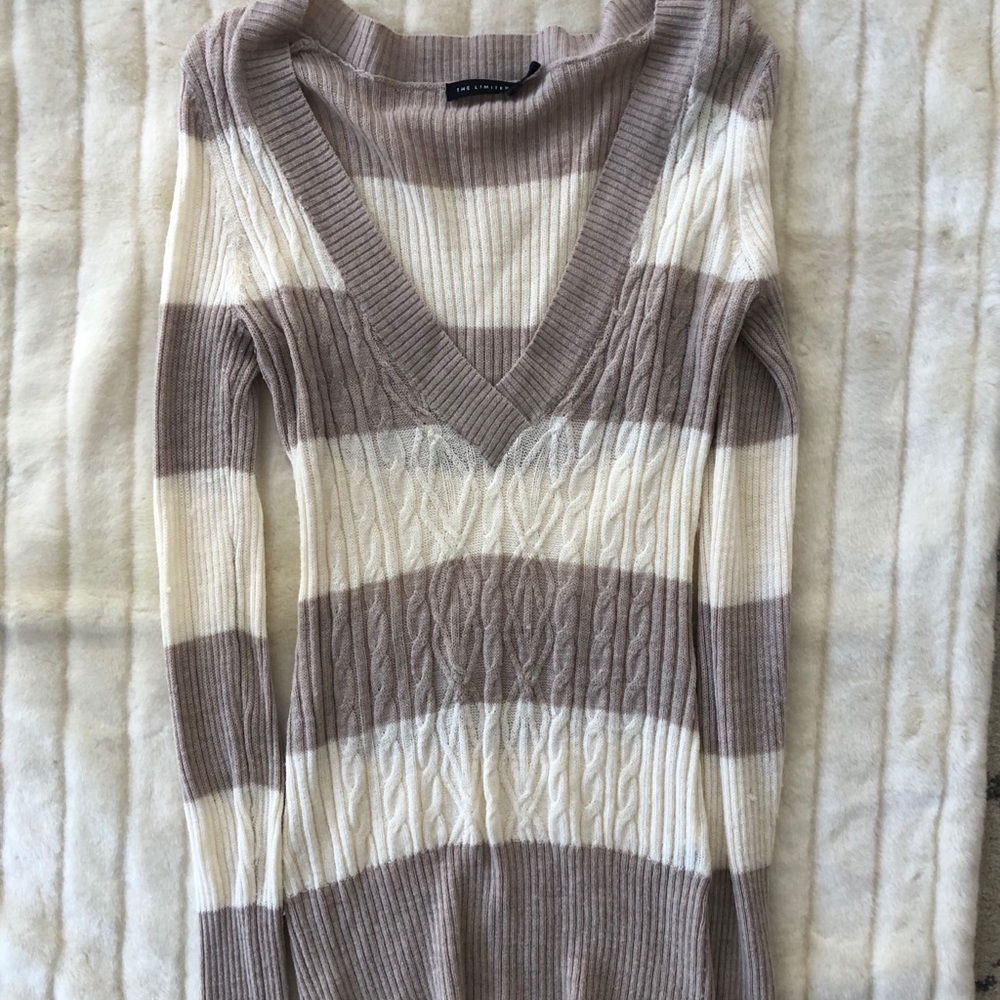 Tan and cream striped knit The Limited sweater medium